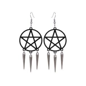 Gothic Pentagram Dangle Earrings Spiked Charm Punk Rock Witchy Jewelry